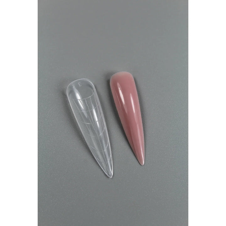 TOUCH Upper Forms Stiletto – upper form next to a finished stiletto nail