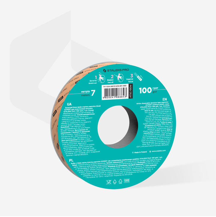 Bílá jednorázová brusná páska papmAm EXPERT (bez plastového pouzdra) Staleks Pro, 100 grit