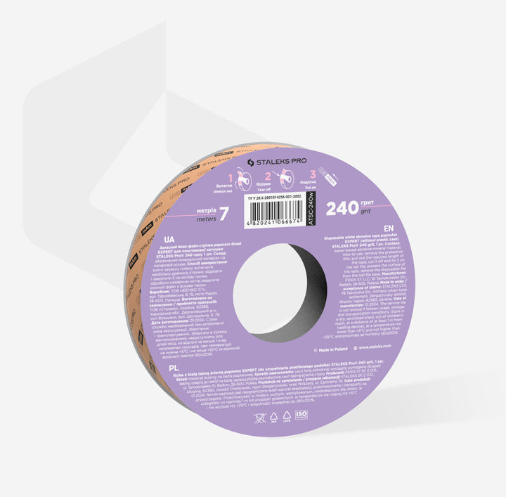 Bílá jednorázová brusná páska papmAm EXPERT (bez plastového pouzdra) Staleks Pro, 240 grit