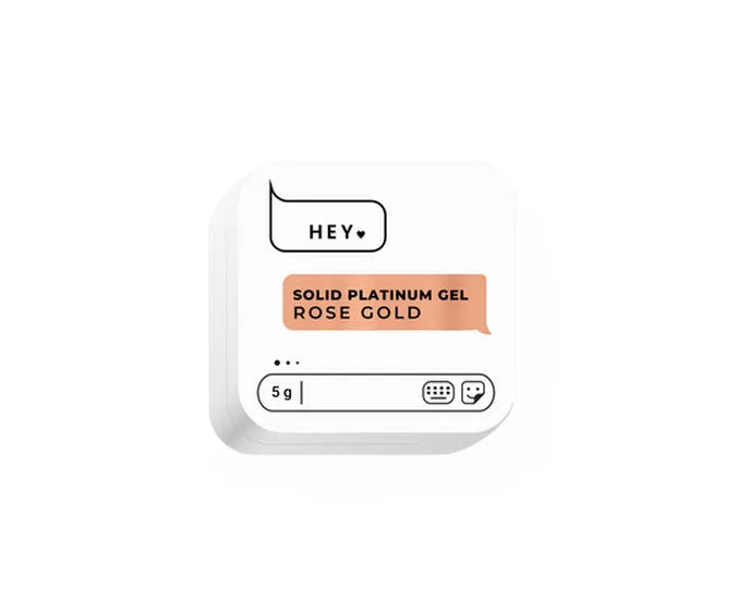 Small white container labeled 'Solid Platinum Gel Rose Gold' with 'HEYLOVE' branding on a white background.