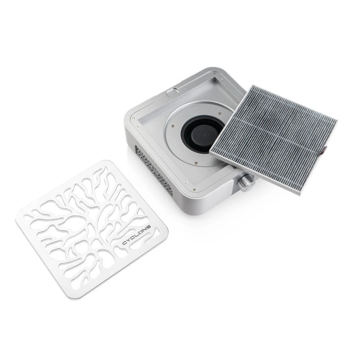 BUCOS Odsávačka prachu CYCLONE X3 SILVER s aktivním uhlím a HEPA filtrem 72W pro manikúru a pedikúru