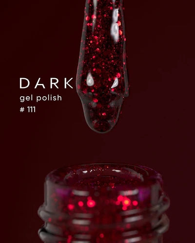 DARK Gel lak 111, 6 ml, červený s třpytkama