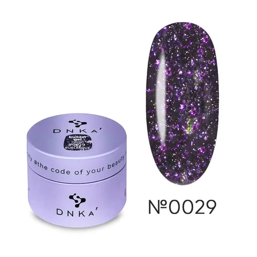 DNKa’ Stavební gel #0029 Burlesque, 30 ml, s tmavě-fialovými třpytkami