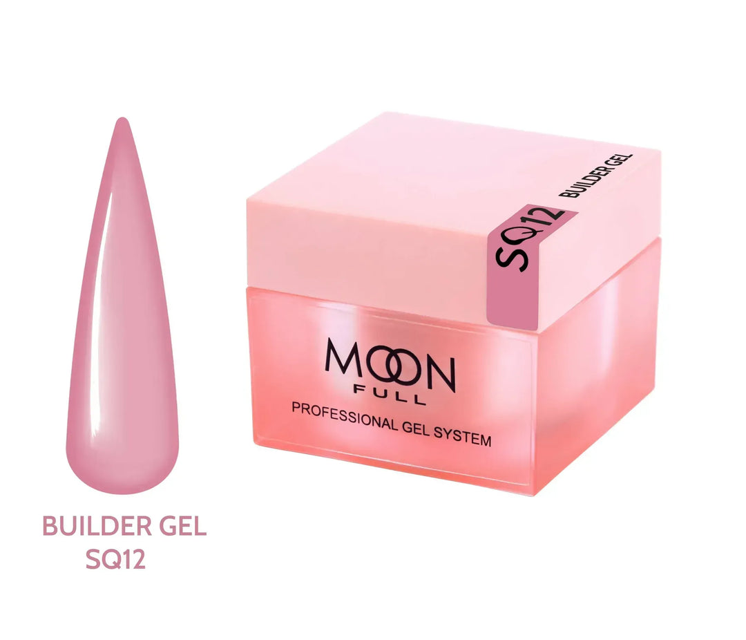 Pink builder gel with a box labeled 'Moon Full' on a white background