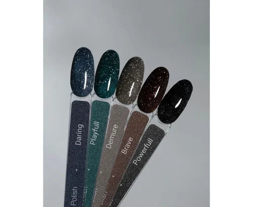 Palette of six nail tips with different gel polishes